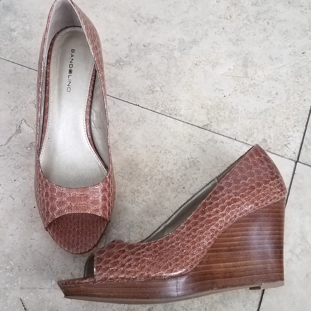 Bandolino Wedge Heels Brown Snake Print 8
